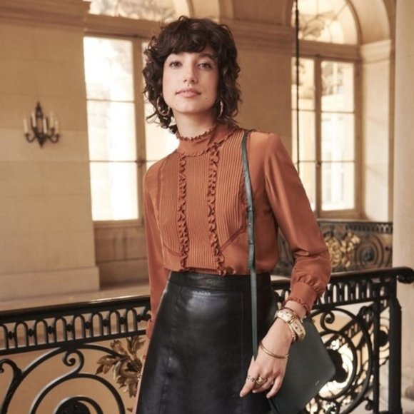 Sezane Tops - NWT Sezane Ruffled Silk Caramel Blouse